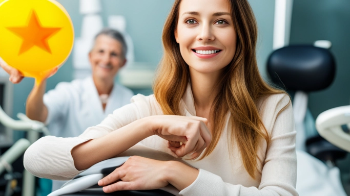 dental patients being happy with a star in the background